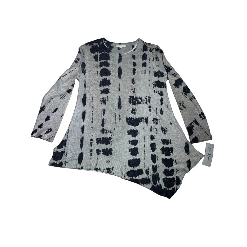 Jess & Jane Shirt Womens Small Multicolor Abstract Crew Neck Tunic Top NWT